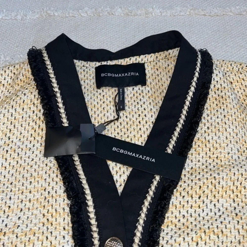 NWT BCBG Black Gold Color Block Tweed Classic‎ Career Blazer Small